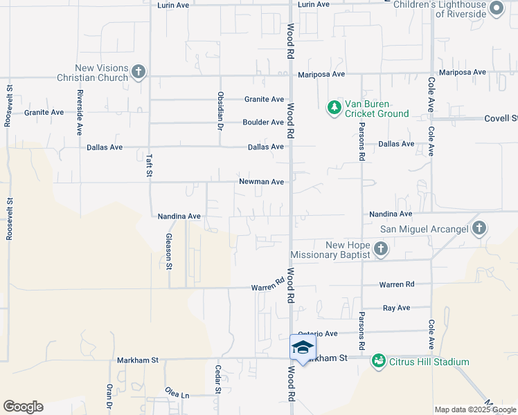map of restaurants, bars, coffee shops, grocery stores, and more near 18920 Nandina Avenue in Riverside