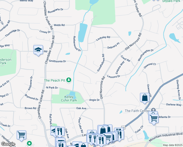 map of restaurants, bars, coffee shops, grocery stores, and more near 2687 Goodfellows Rd in Tucker
