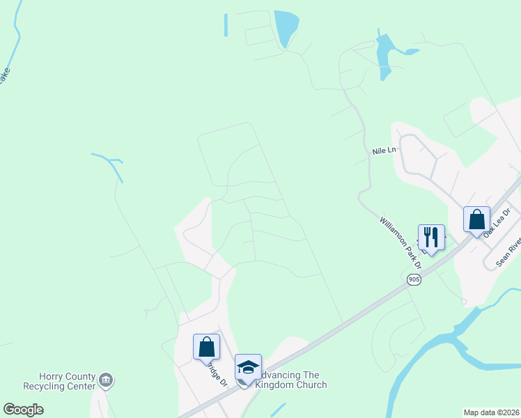 map of restaurants, bars, coffee shops, grocery stores, and more near 1027 hawks nest lane in Conway