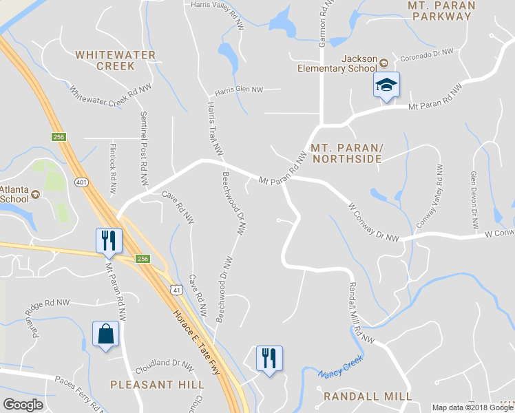 map of restaurants, bars, coffee shops, grocery stores, and more near 4082 Paran Trail Northwest in Atlanta