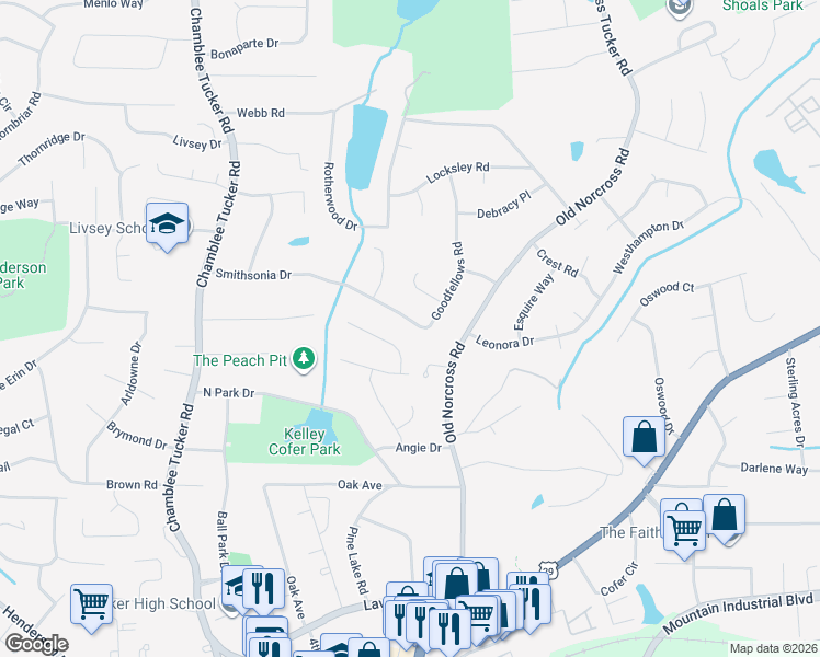 map of restaurants, bars, coffee shops, grocery stores, and more near 2687 Goodfellows Road in Tucker