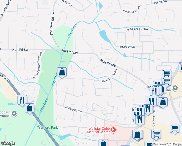 map of restaurants, bars, coffee shops, grocery stores, and more near 1798 Merry Oak Road Southwest in Marietta