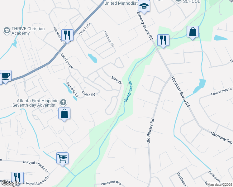 map of restaurants, bars, coffee shops, grocery stores, and more near 14 Kent Valley Circle in Tucker