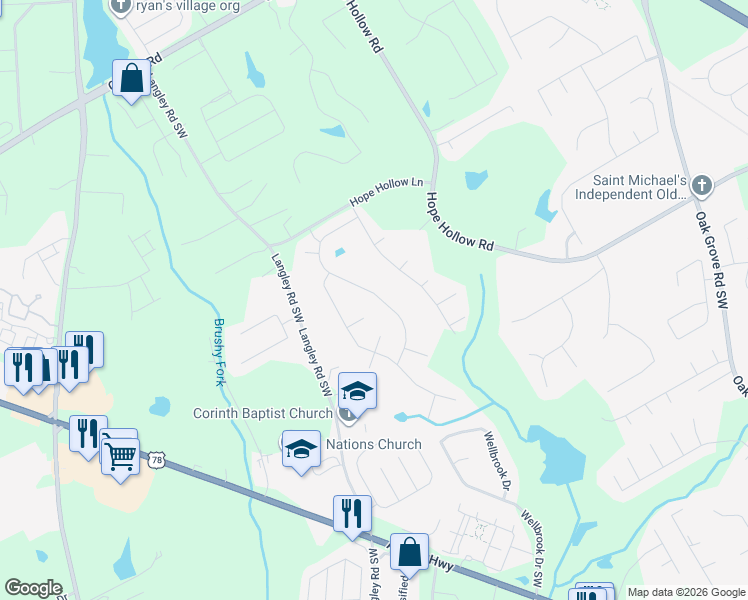 map of restaurants, bars, coffee shops, grocery stores, and more near 731 Stonebranch Drive in Loganville