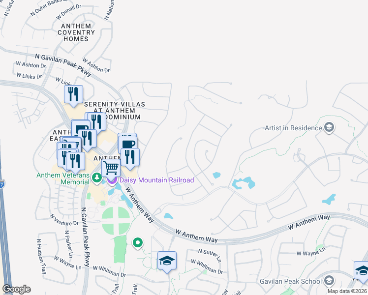 map of restaurants, bars, coffee shops, grocery stores, and more near 41922 North Anthem Springs Road in New River