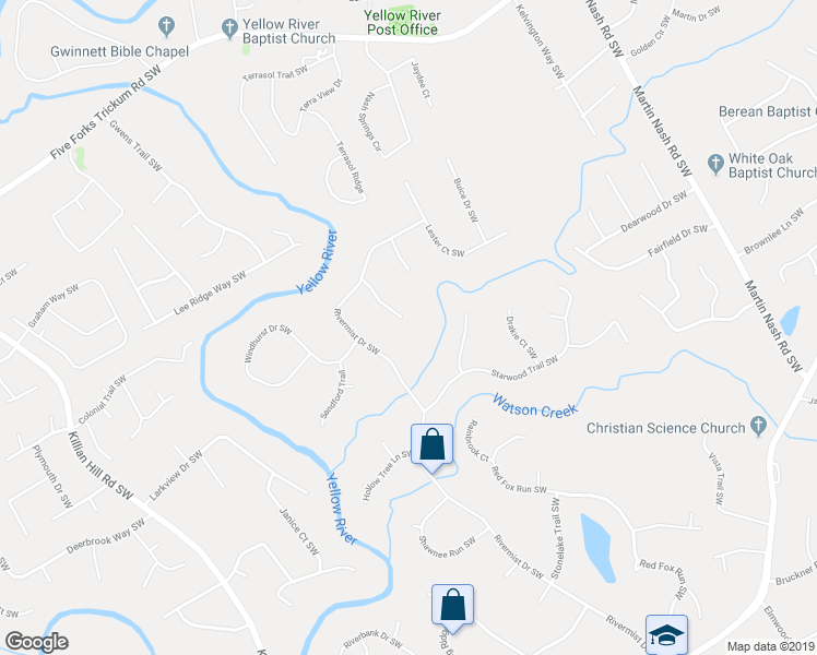 map of restaurants, bars, coffee shops, grocery stores, and more near 1208 Woodcliff Court Southwest in Lilburn