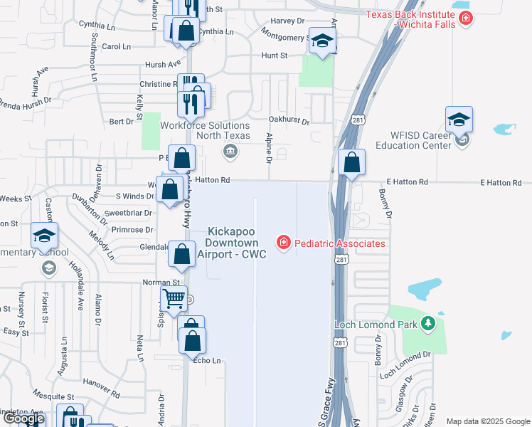 map of restaurants, bars, coffee shops, grocery stores, and more near in Wichita Falls