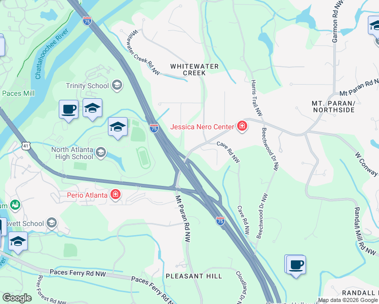 map of restaurants, bars, coffee shops, grocery stores, and more near 1937 Mount Paran Road Northwest in Atlanta