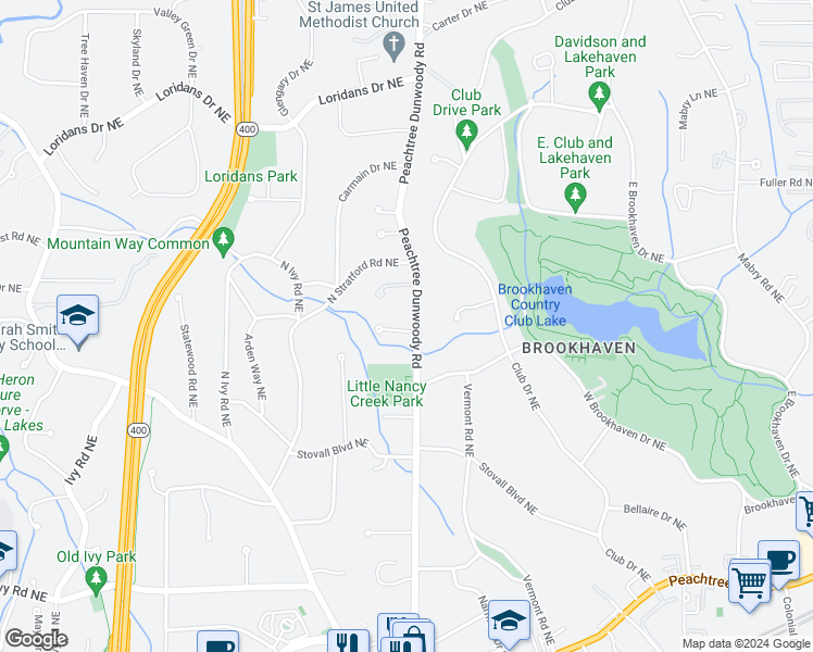 map of restaurants, bars, coffee shops, grocery stores, and more near 850 Camden Park Court in Atlanta