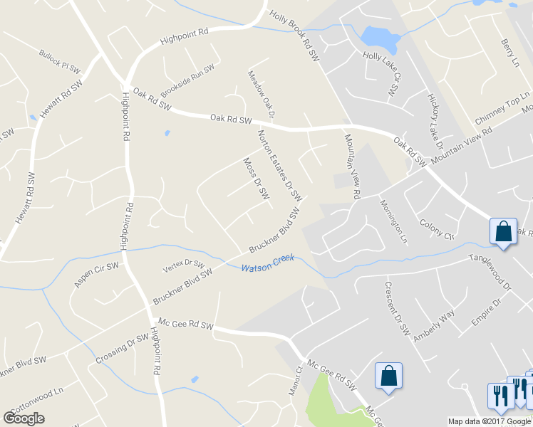 map of restaurants, bars, coffee shops, grocery stores, and more near 1743 Moss Drive Southwest in Snellville