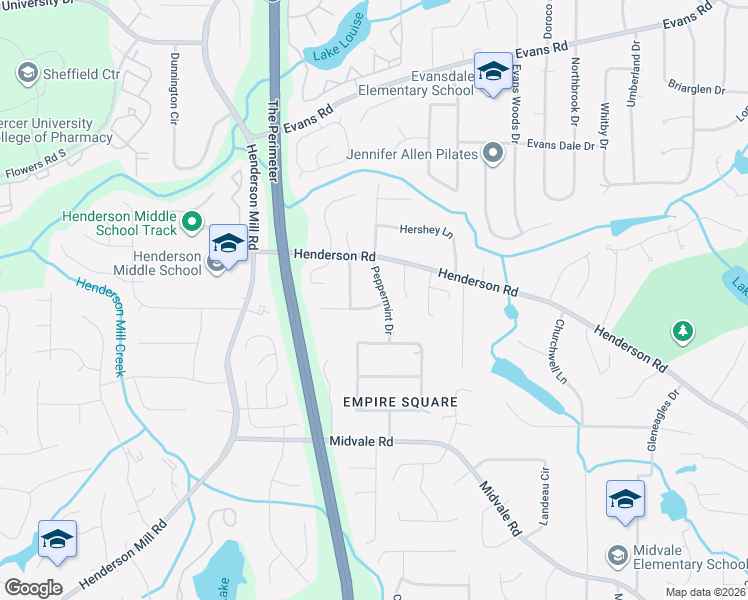 map of restaurants, bars, coffee shops, grocery stores, and more near 3504 Palace Court in Tucker