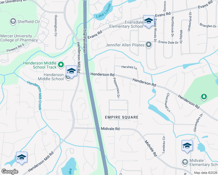 map of restaurants, bars, coffee shops, grocery stores, and more near 2707 Regal Way in Tucker