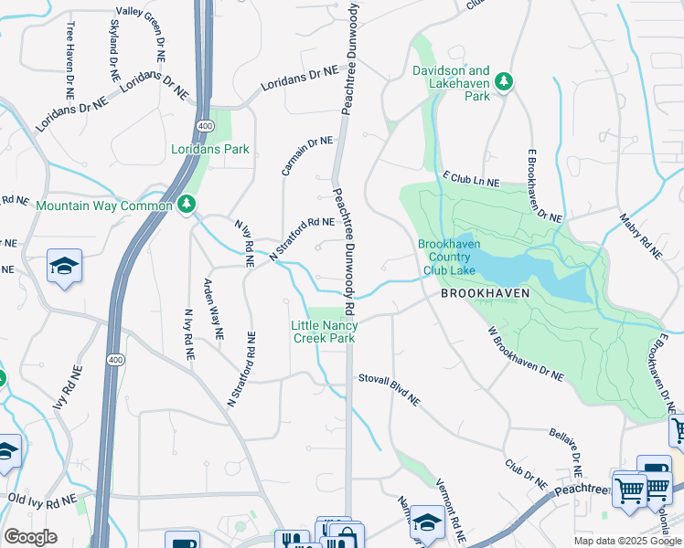 map of restaurants, bars, coffee shops, grocery stores, and more near 850 Camden Park Court in Atlanta
