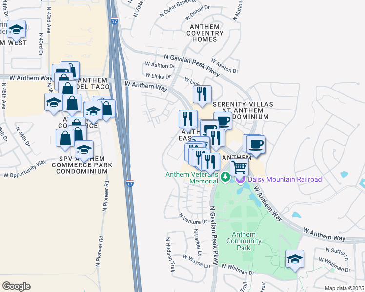 map of restaurants, bars, coffee shops, grocery stores, and more near 42015 North Venture Drive in New River