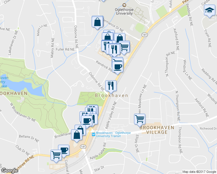 map of restaurants, bars, coffee shops, grocery stores, and more near 4210 Peachtree Rd NE in Atlanta