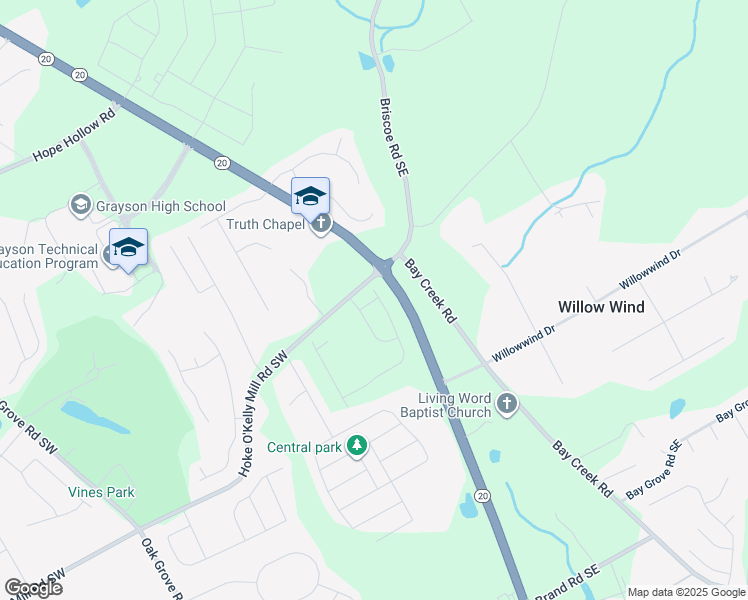 map of restaurants, bars, coffee shops, grocery stores, and more near 100-180 Hoke Okelly Mill Road Southwest in Loganville
