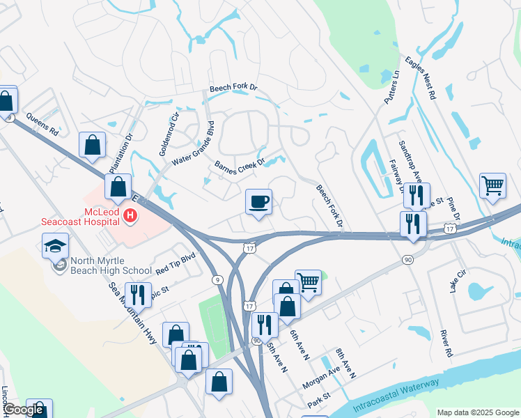 map of restaurants, bars, coffee shops, grocery stores, and more near 4390 Spa Drive in Little River