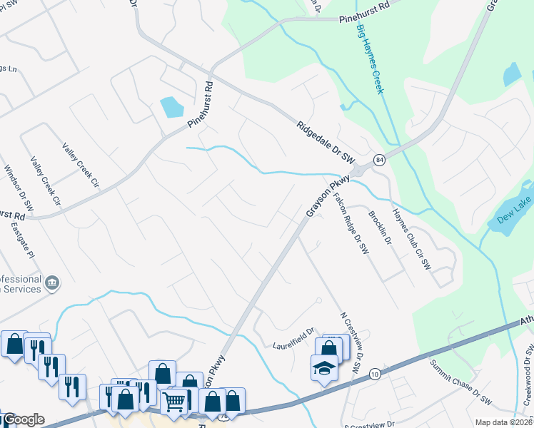 map of restaurants, bars, coffee shops, grocery stores, and more near 2455 Potomac View Court in Grayson
