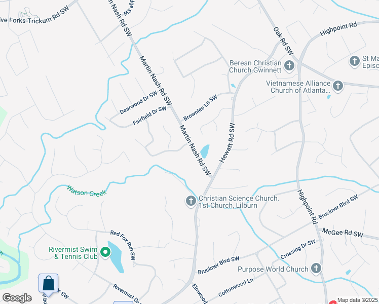 map of restaurants, bars, coffee shops, grocery stores, and more near 1493 Martin Nash Road Southwest in Lilburn