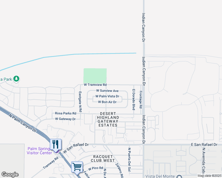 map of restaurants, bars, coffee shops, grocery stores, and more near 378 West Sunview Avenue in Palm Springs