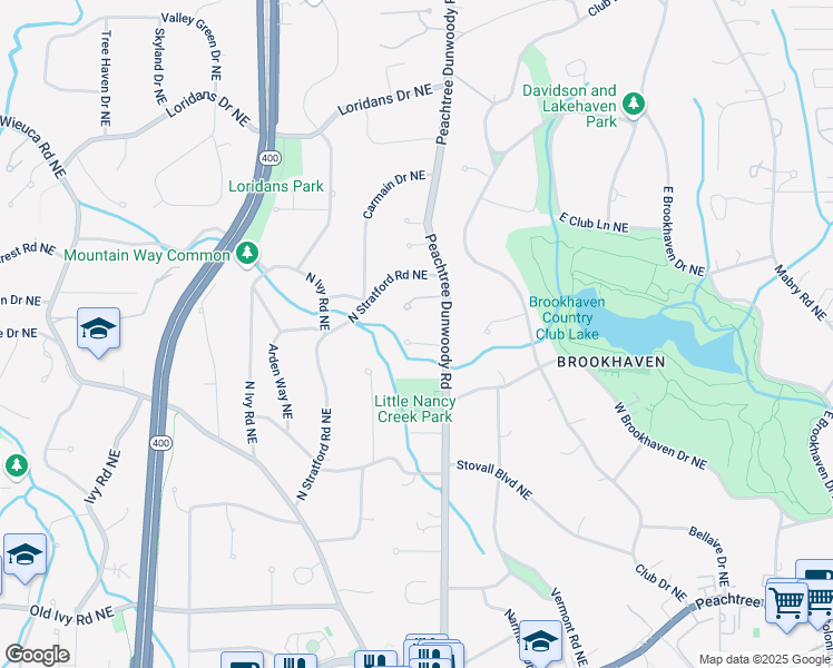 map of restaurants, bars, coffee shops, grocery stores, and more near 830 Camden Park Court in Atlanta