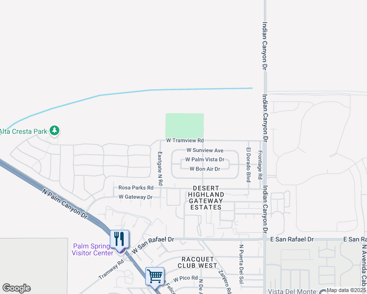 map of restaurants, bars, coffee shops, grocery stores, and more near 504 West Sunview Avenue in Palm Springs