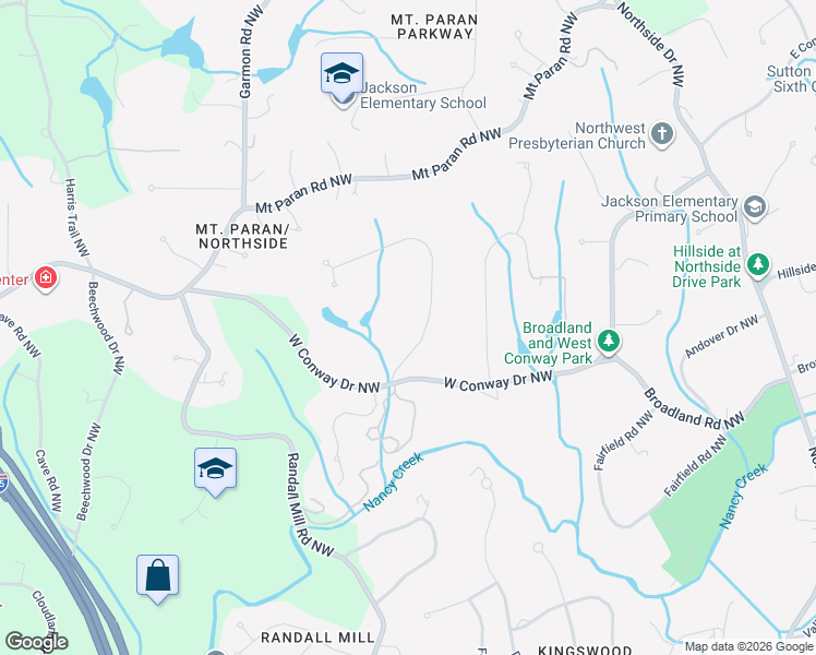 map of restaurants, bars, coffee shops, grocery stores, and more near 4056 Conway Valley Road Northwest in Atlanta