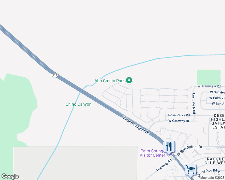 map of restaurants, bars, coffee shops, grocery stores, and more near 1245 Mira Luna in Palm Springs
