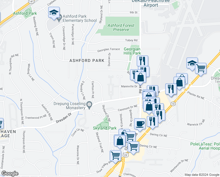 map of restaurants, bars, coffee shops, grocery stores, and more near 1836 Dorman Avenue Northeast in Atlanta