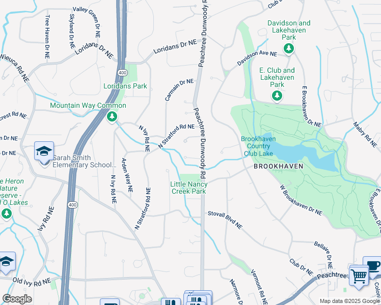 map of restaurants, bars, coffee shops, grocery stores, and more near 830 Camden Park Court in Atlanta