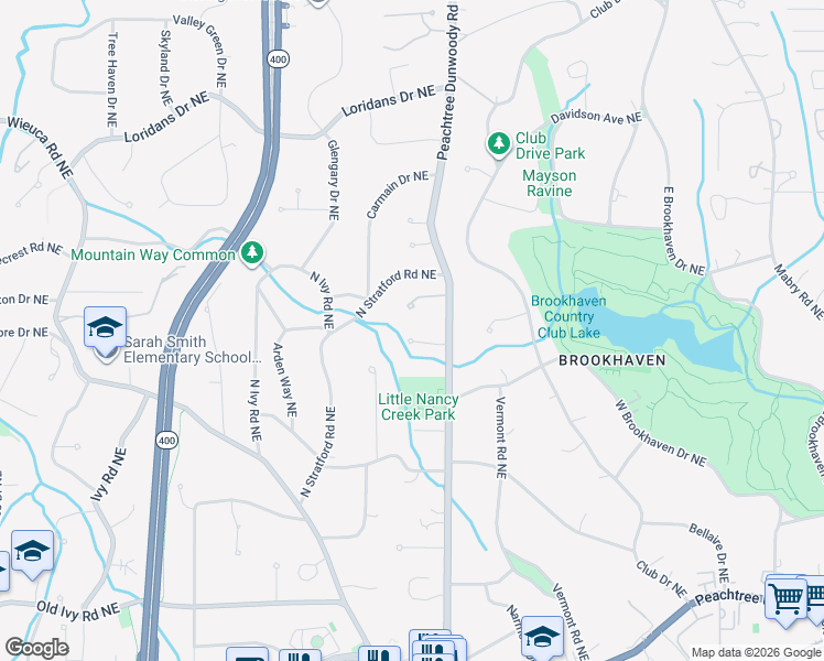 map of restaurants, bars, coffee shops, grocery stores, and more near 30 Stratford Place Northeast in Atlanta
