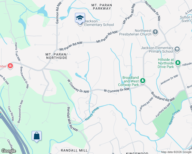 map of restaurants, bars, coffee shops, grocery stores, and more near 4056 Conway Valley Road Northwest in Atlanta