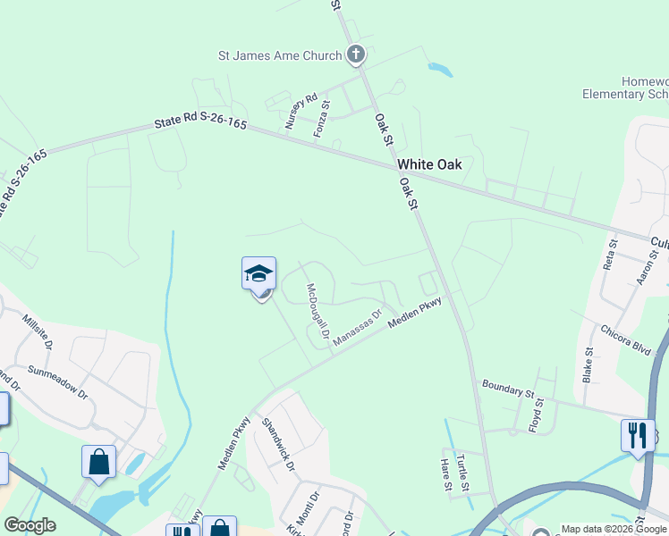 map of restaurants, bars, coffee shops, grocery stores, and more near 1321 Midtown Village Drive in Conway