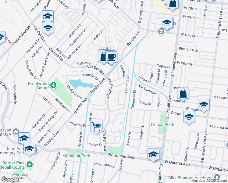 map of restaurants, bars, coffee shops, grocery stores, and more near 1283 Regent Circle in Corona