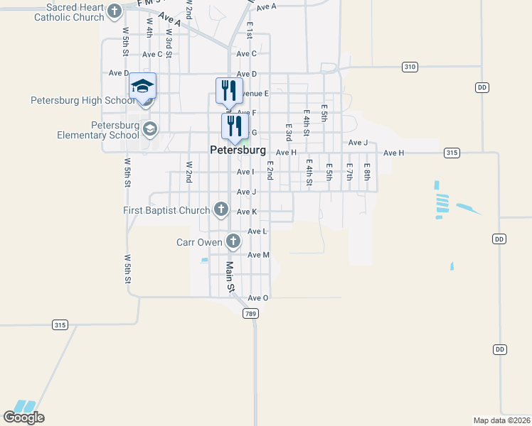 map of restaurants, bars, coffee shops, grocery stores, and more near 1900 East 2nd in Petersburg