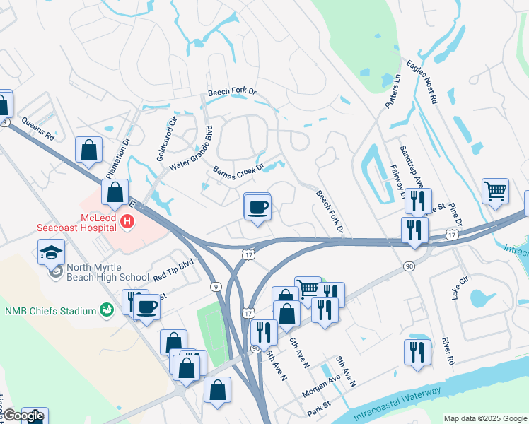 map of restaurants, bars, coffee shops, grocery stores, and more near 4357 Spa Drive in Little River