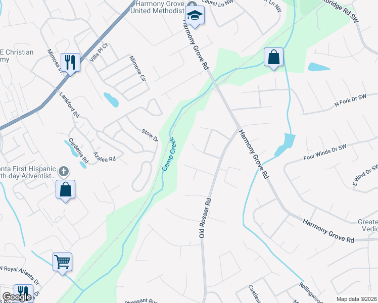 map of restaurants, bars, coffee shops, grocery stores, and more near 5834 Golden West Trail Southwest in Lilburn