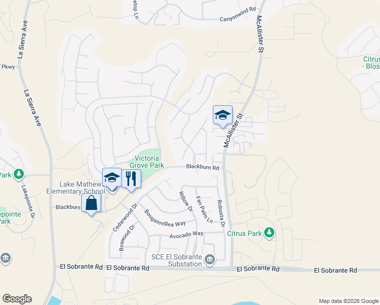 map of restaurants, bars, coffee shops, grocery stores, and more near 17426 Half Moon Court in Riverside