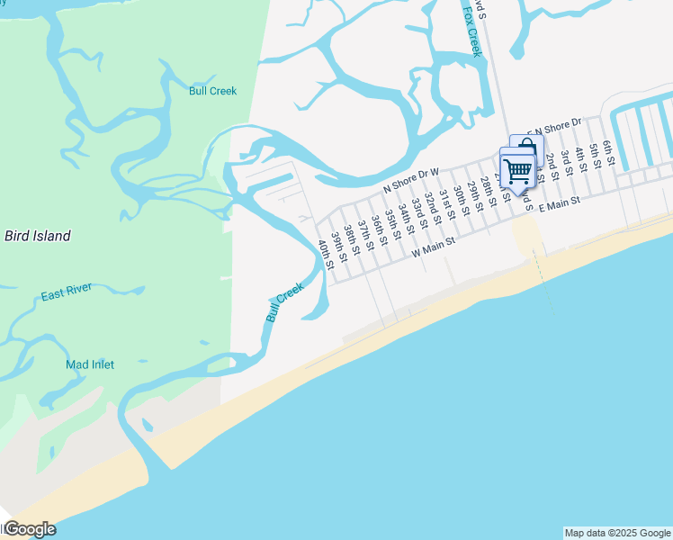 map of restaurants, bars, coffee shops, grocery stores, and more near 427 40th Street in Sunset Beach