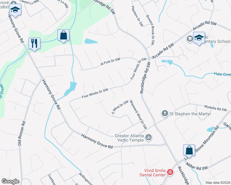 map of restaurants, bars, coffee shops, grocery stores, and more near 228 Amour Way Southwest in Lilburn