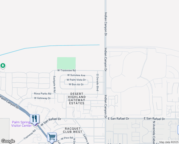map of restaurants, bars, coffee shops, grocery stores, and more near 295 West Tramview Road in Palm Springs
