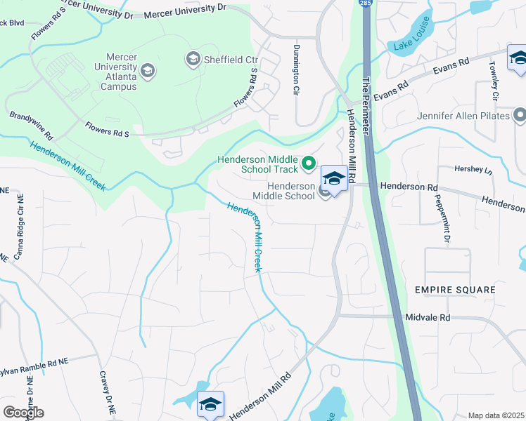 map of restaurants, bars, coffee shops, grocery stores, and more near 3233 Bolero Pass in Atlanta