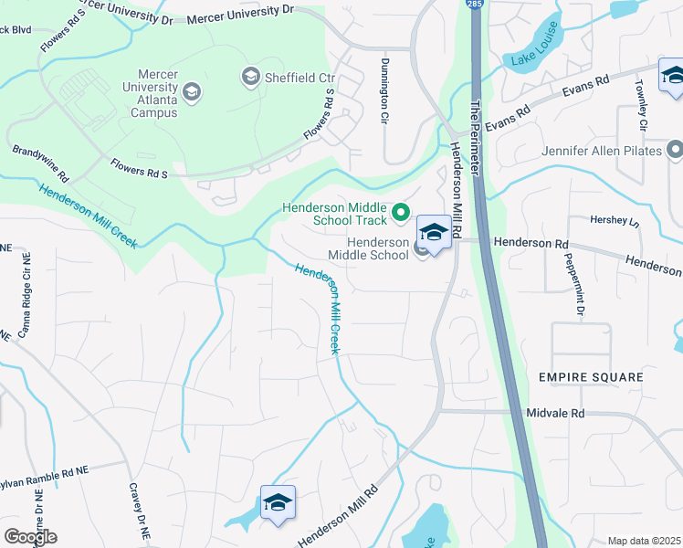 map of restaurants, bars, coffee shops, grocery stores, and more near 3233 Bolero Pass in Atlanta