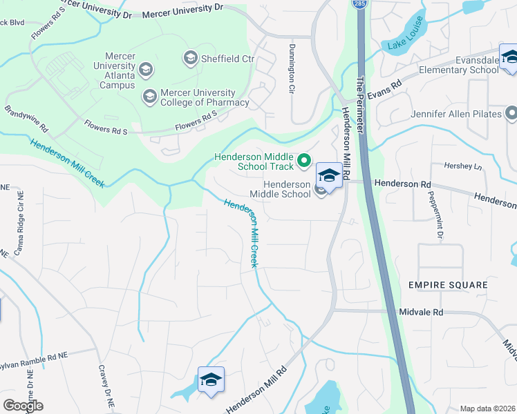 map of restaurants, bars, coffee shops, grocery stores, and more near 3222 Bolero Pass in Atlanta