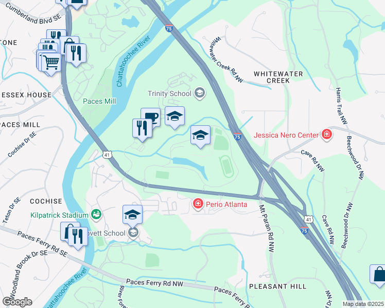 map of restaurants, bars, coffee shops, grocery stores, and more near 4111 Northside Parkway Northwest in Atlanta