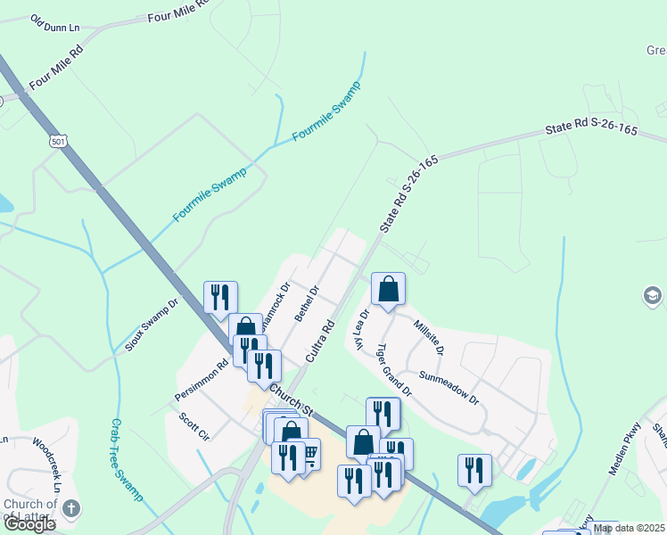 map of restaurants, bars, coffee shops, grocery stores, and more near 2039 Lexus Lane in Conway