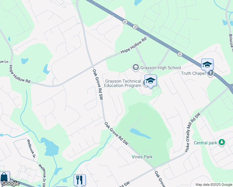 map of restaurants, bars, coffee shops, grocery stores, and more near 3265 Watson Gate Road Southwest in Loganville