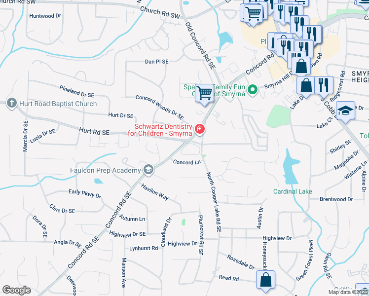 map of restaurants, bars, coffee shops, grocery stores, and more near 516 Micayne Circle Southeast in Smyrna