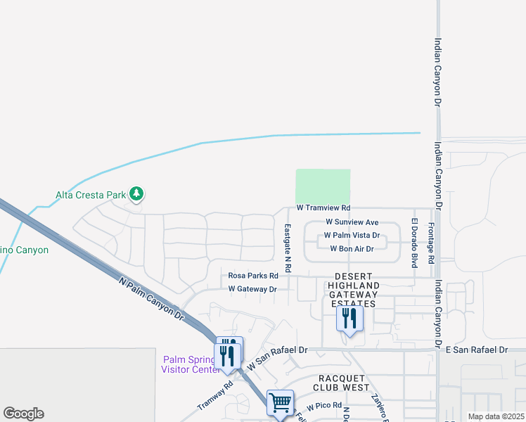 map of restaurants, bars, coffee shops, grocery stores, and more near 716 Summit Drive in Palm Springs