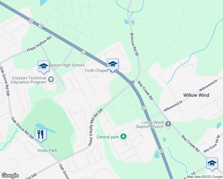 map of restaurants, bars, coffee shops, grocery stores, and more near 3452 Tiffany Cove Drive in Loganville